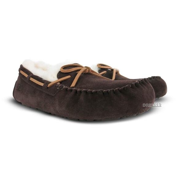 UGG Olsen Espresso Brown Suede Fur Slippers Mens Size 11 -NIB- - Picture 2 of 5